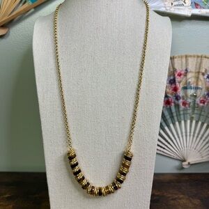 Talbots Tortoise Resin Disc Necklace Gold Tone and Brown Beaded New